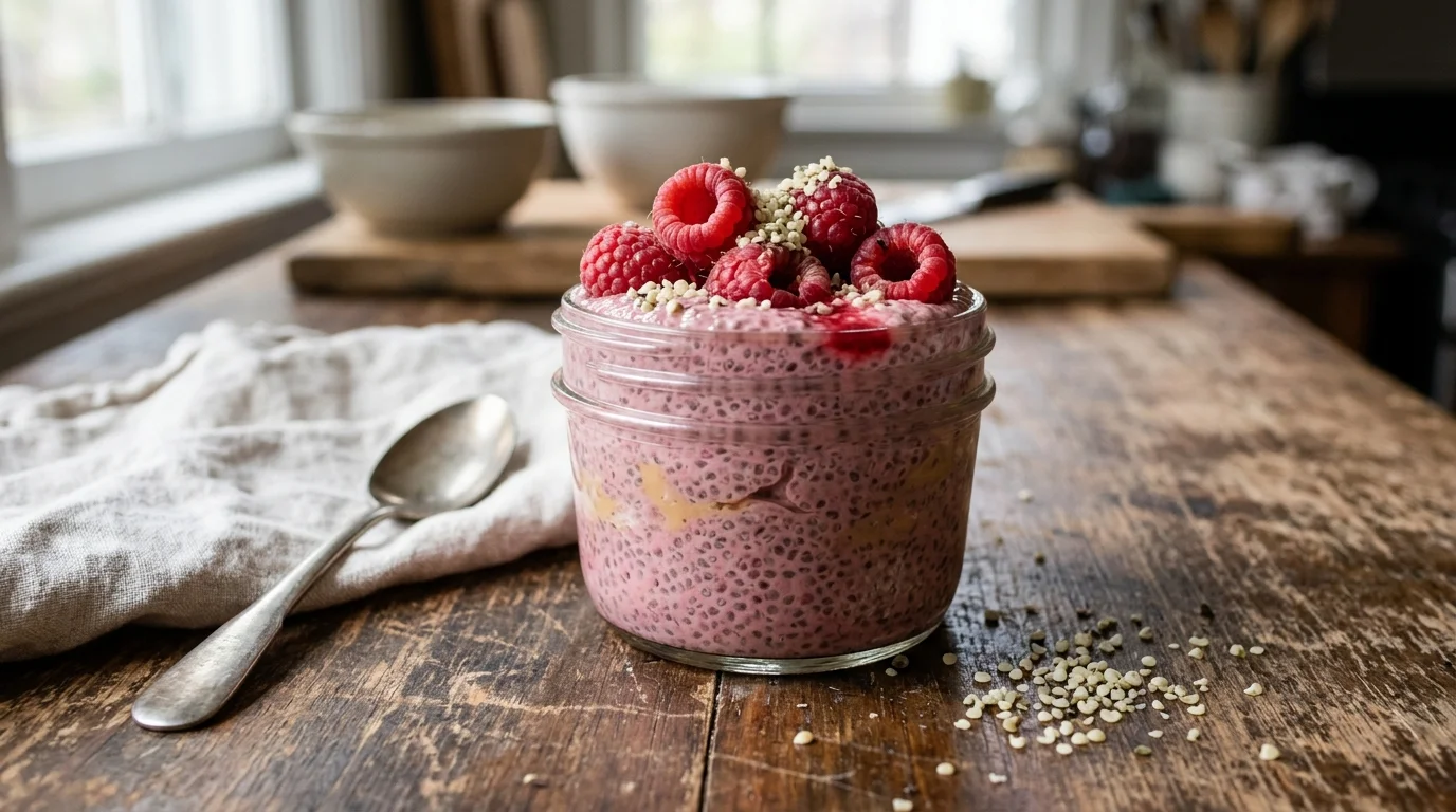 Raspberry Chia Pudding with Peanut Butter & Hemp Seeds
