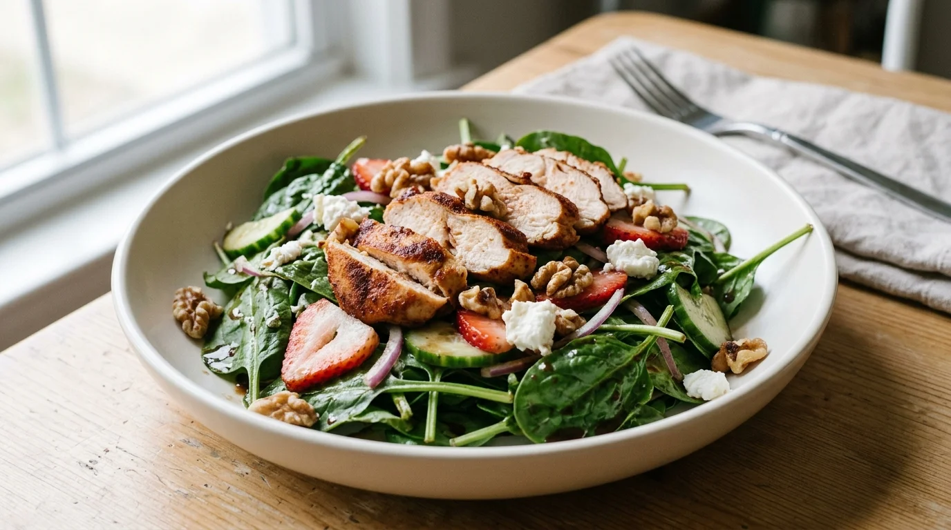 Strawberry Spinach Salad with Chicken, Walnuts & Goat Cheese