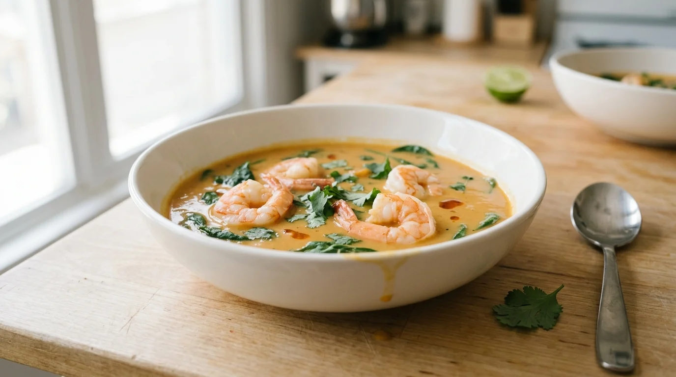 Thai Red Curry Pumpkin Soup with Shrimp