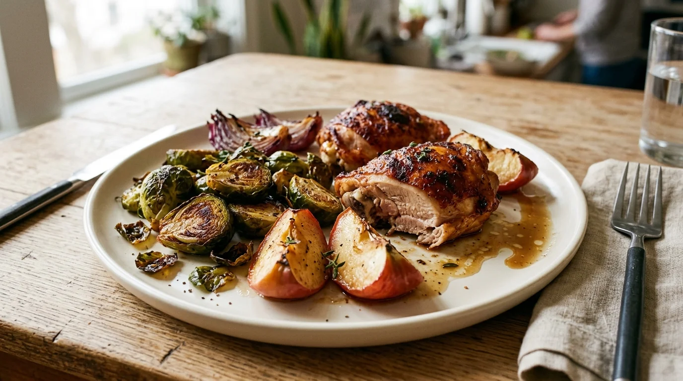Sheet-Pan Chicken Thighs with Apples, Brussels Sprouts & Red Onion