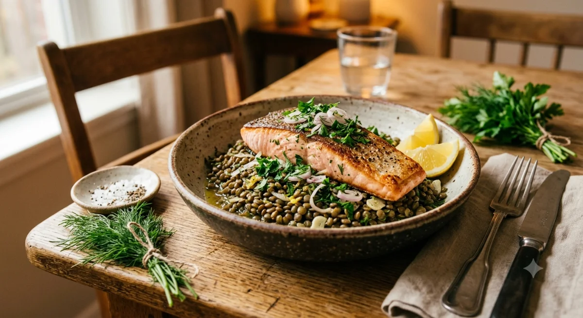 Warm Lentil Salad with Trout and Herbs
