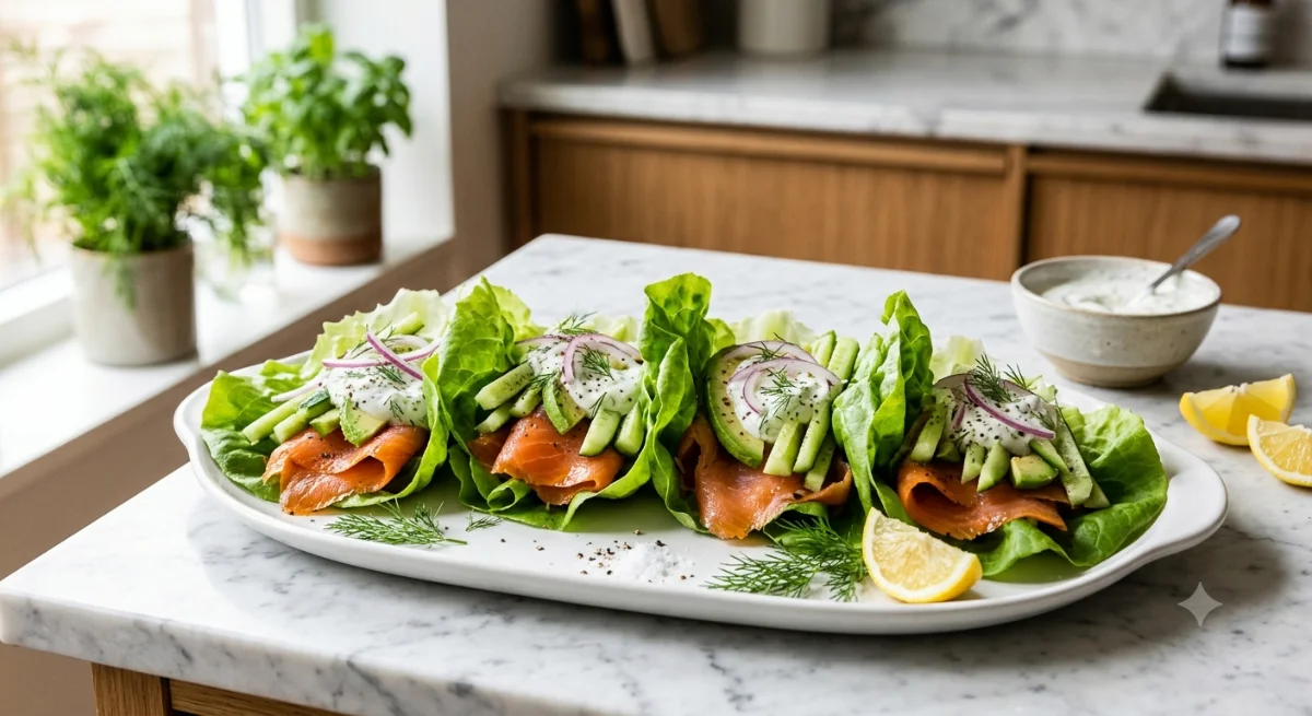 Smoked Salmon, Cucumber & Avocado Lettuce Wraps
