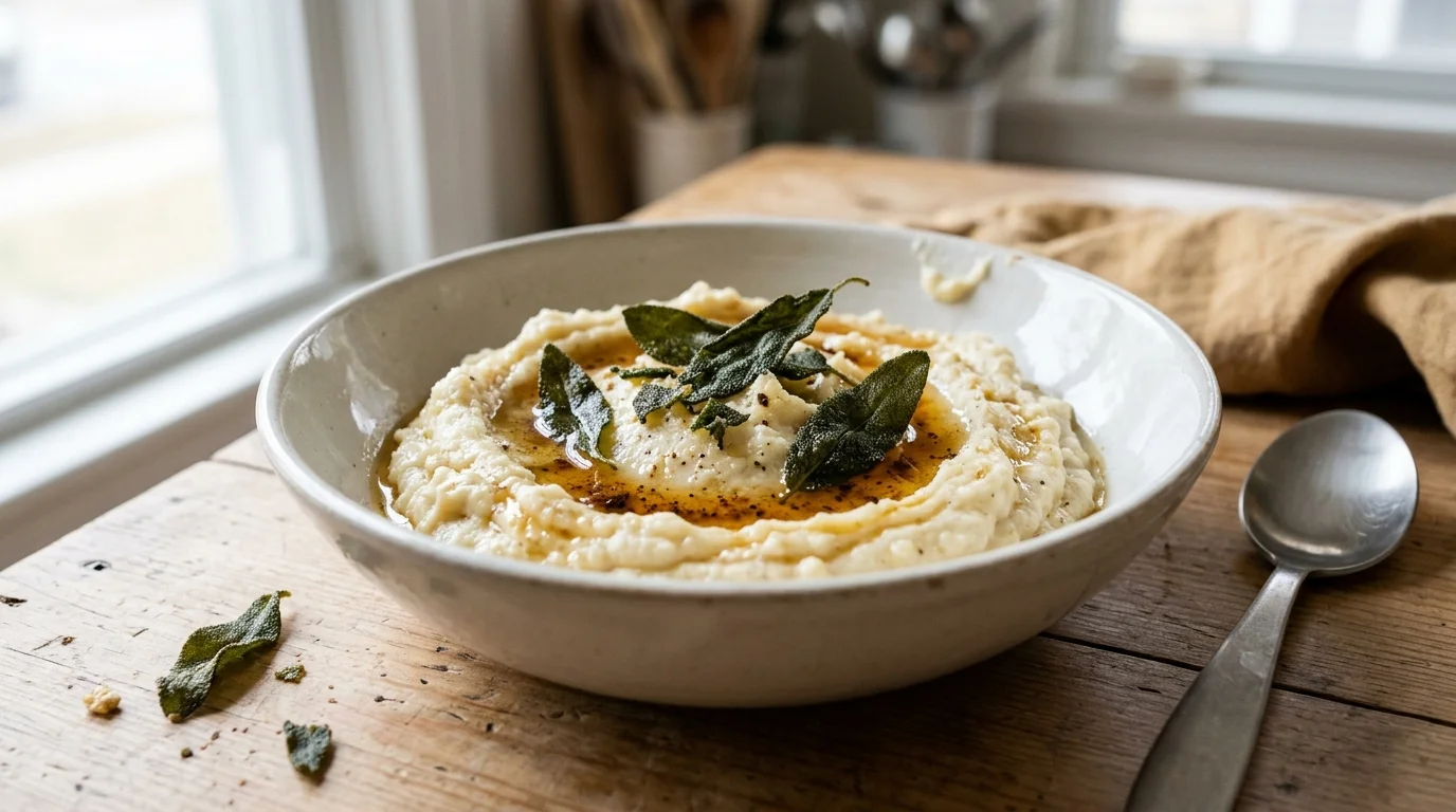 Brown Butter Cauliflower Mash with Crispy Sage