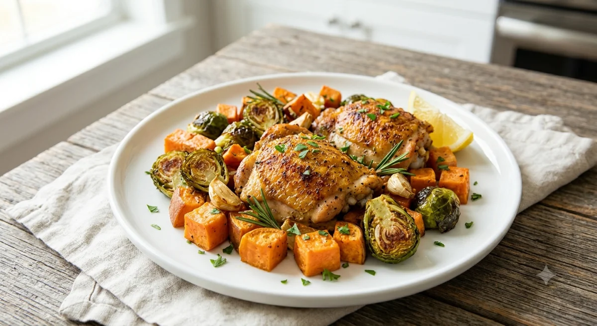 Sheet Pan Chicken, Sweet Potatoes & Brussels Sprouts