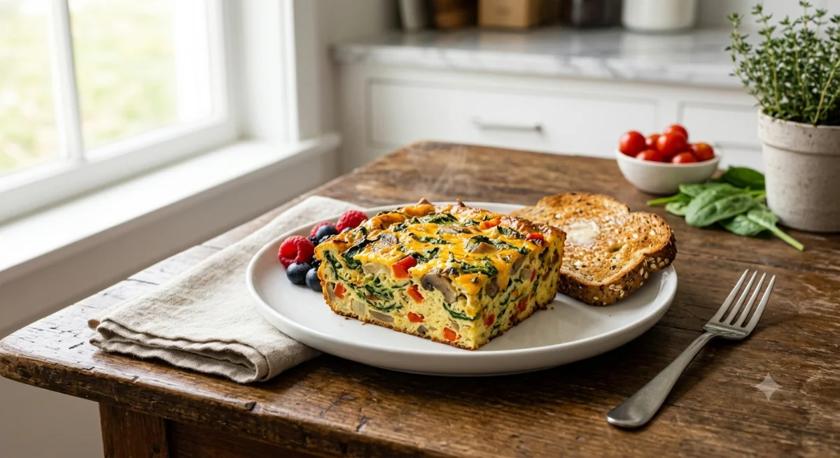 Veggie Egg Bake with Spinach, Mushrooms & Cheddar
